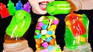 ASMR RAINBOW MASHMALLOW PEEPS HONEY JELLY RECIPE, BABY BOTTLE CANDY FROZEN HONEY EATING SOUNDS 먹방