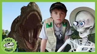 Giant T-Rex Dinosaur Takes on The Skeleton! Halloween Ready! Dinosaurs For Kids - T-Rex Ranch