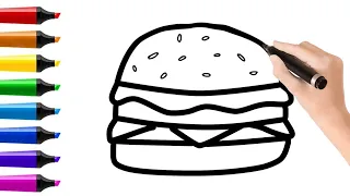 How to draw Burger | Easy Burger 🍔 drawing and coloring for kids