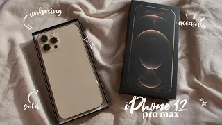 iPhone 12 Pro Max unboxing 🍎 (Gold 256gb) + accessories & setup  | aesthetic 2021