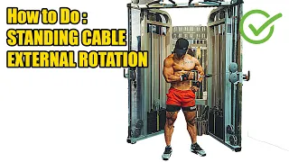 HOW TO DO STANDING CABLE, EXTERNAL ROTATION - 238 CALORIES PER HOUR - (Back Workout).