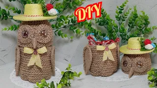 🦉ОЧАРОВАТЕЛЬНАЯ СОВА из ДЖУТА с СЮРПРИЗОМ🤩 Поделки из джута своими руками. Owl. DIY jute crafts.