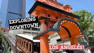 Exploring Downtown Los Angeles. Angels Flight Railway.  Grand Central Market.