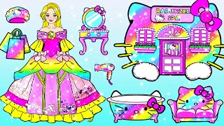 Vestido De Muñeca De Papel - Rainbow Rapunzel Hello Kitty Spa - Woa Doll Español