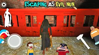 Evil Nun Banke Kiya Train Escape | Escaping As Evil Nun With Shinchan Nobita & Friends In Granny 3
