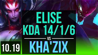 ELISE vs KHA'ZIX (JUNGLE) | KDA 14/1/6, 2 early solo kills, Legendary | EUW Challenger | v10.19