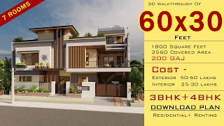60x30 | 3D House Design And Plan | 3BHK + 4BHK | Residential or Renting Purpose | HouseDoctorZ