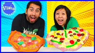 DIY CANDY PIZZA CHALLENGE! Ryan’s Mommy Vs Daniel