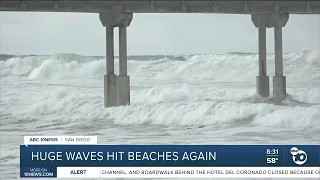 Huge waves hit beaches again