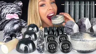 ASMR BLACK SESAME* SMASH CAKE, KYOHO GRAPE, CANDY BUTTONS, CHOCOLATE ROCKS, BLACK DESSERT MUKBANG 먹방