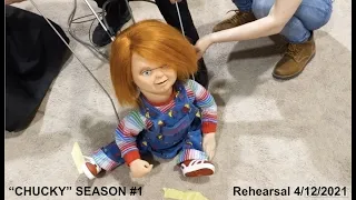 Rehearsing Chucky Re-animating and Sitting Up