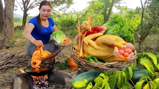 Survival skill-Cooking big chicken and egg curry spicy for special recipe  -Cooking eating delicious