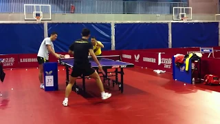 Zhang Jike, multiball drill with Xu Xin and Liu Guoliang