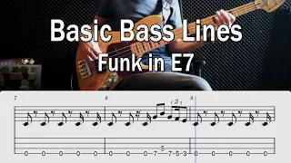 Basic Bass Lines - Funk in E7 - 96bpm - Sheet Music