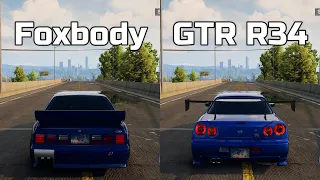 NFS Unbound: Ford Mustang Foxbody vs Nissan Skyline GTR R34 - WHICH IS FASTEST (Drag Race)