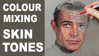 Pastel Portrait Tutorial ~  What colours to use for skin tones. Portrait of Sean Connery Part 1.