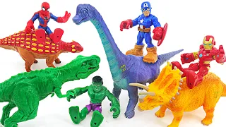 Marvel Avengers Hulk, Spider-Man! Defeat the giant dinosaur with the mini dinosaur! | DuDuPopTOY