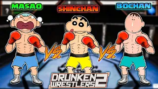 Shinchan vs masao and bochan in wrestling 😱🔥 | Shinchan playing drunken wrestlers 2 😂 | funny game