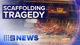 Major scaffolding collapse kills worker | Nine News Australia