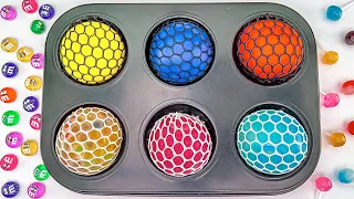 Satisfying Video ASMR | Mixing Beads & Mesh Balls Color Slime in Glossy Tray Circle Cutting #22