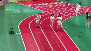 NMIXX Haewon, Jiwoo, Lily and Kyujin running for women's 400m relay at ISAC