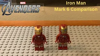 Lego Marvel Iron Man Mark 6 2012 and 2023 Minifigure Comparison