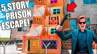 BIGGEST 5 STORY BOX FORT PRISON ESCAPE! 50FT TALL! SNEAKING By COPS 😱📦