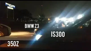 BMW Z3 vs. 350z vs. IS300 street race grudge match (funny)