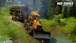 Spintires: MudRunner - The Mule Tractor Driving Through Mud With Gets Stuck On A Steep Climb