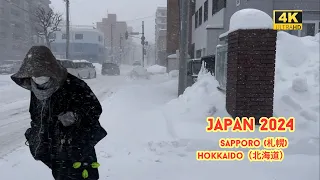 4k hdr japan travel 2024 l  Snowstorm Walk in Sapporo (札幌) Hokkaido（北海道）japan | Relaxing ambience