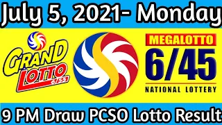 July 5, 2021 Lotto Result I 9 PM Draw I Monday