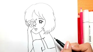 Vẽ Cô Gái Tóc Ngắn I draw a girl very easy ll Ong mật mỹ thuật # 100