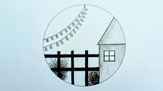 Easy circle scenery drawing for beginners || FA art and creative