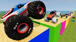 Monster Jam Big & Small Monster Trucks, Cars vs Spinner Wheels Obstacle Course with Giant Portal