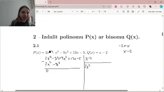 Matemātika Vidusskolai - Polinoma Dalīšana ar Binomu