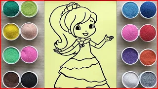 Sand painting strawberry princessm how to painting with color sand (Chim Xinh channel)