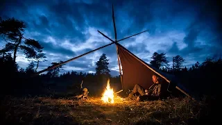 3 days solo bushcraft - Day 2 - Backrest - Tongs - Flint & Steel - Canvas tarp