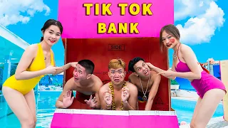 Funniest Water In Face Prank TIKTOK BANK MACHINE MAN PRANK BATTLE NERF at The Pool | Olala Girl Nerf