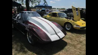 2 V8 Opel GT Drag Cars Leaving A Car Show! Burnouts and Take-offs!