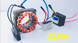 Amazing electric generator25kw 220v transformer with dc motor and copper wire magnet using capacitor