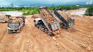 Ep93.Astonishing! Advancement Land Reclamation Mud Clearing, Levelling Process by Dozers & Trucks