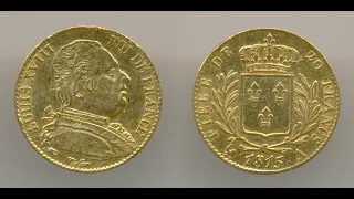 Нумизматика. Золотая монета. Франция, первая реставрация, 20 франков 1815 года. XF-45.