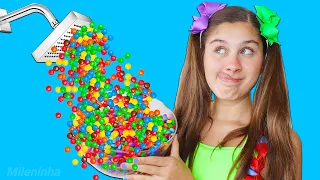 MILENINHA FINGE BRINCAR CHUVEIRO MÁGICO M&MS - Kids Pretend Play Magic Shower M&M's Yummy