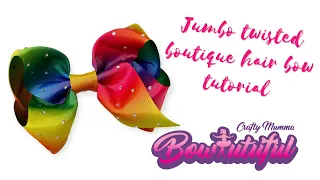 Jumbo twisted boutique hair bow tutorial Jojo style with added hotfix rhinestones