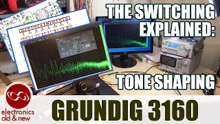Grundig 3160 tube radio Tone Shaping switching explained, with frequency response plots.