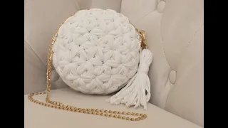 მრგვალი ხელჩანთა ყვავილებიანი უზორით. I(b). Crocheted round handbag with flowers pattern. Part I(b).