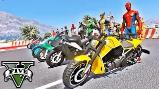 MOTOS com HOMEM ARANHA e Heróis na Rampa de Looping GTA V Mods - IR GAMES