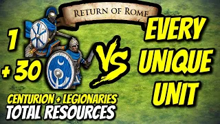 1 CENTURION + 30 LEGIONARIES vs EVERY UNIQUE UNIT (Total Resources) | AoE II: DE