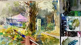 [Eng sub] How to paint Japanese Temple Landscape | Watercolor tutorial