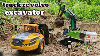 control excavator, volvo rc truck, super heavy earth transporter. climbing dangerously high slopes